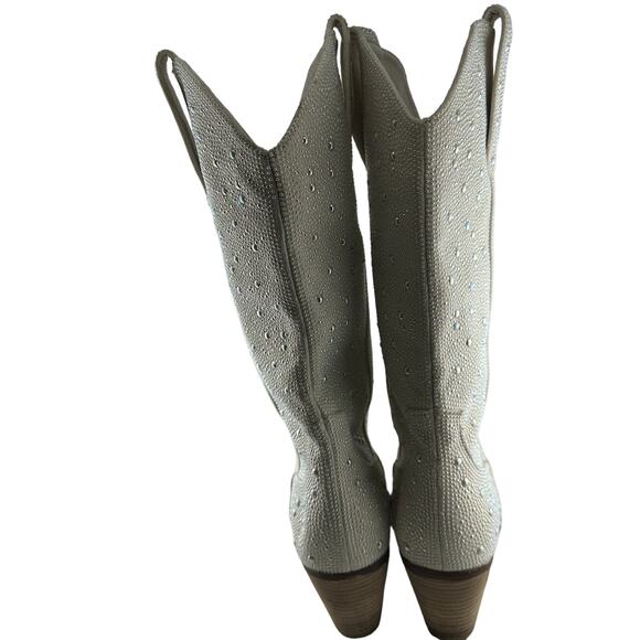 Bachelorette Western Cowboy Tall Pearl Sparkly Boot Pull On Pointed Toe Size 11M - Picture 8 of 9